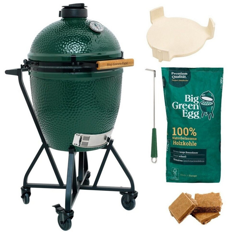 Big Green Egg - Starterset - Holzkohlegrill - Edelstahl, 1.688 cm² Grillfläche, für 4-5 Personen